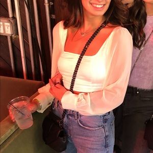 Sheer Balloon Sleeve Top with Square Neck